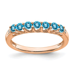 14k Rose Gold Blue Topaz and Diamond 7-stone Ring
