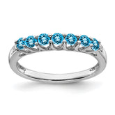 14k White Gold Blue Topaz and Diamond 7-stone Ring