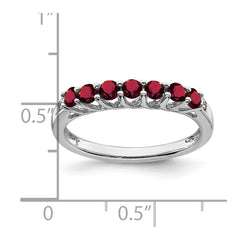 14k White Gold Created Ruby and Diamond 7-stone Ring