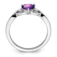 Sterling Silver Rhodium-plated Amethyst and Diamond Ring - 12