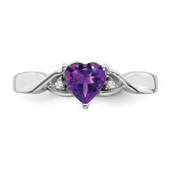 Sterling Silver Rhodium-plated Amethyst and Diamond Ring - 12