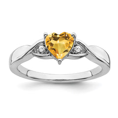Sterling Silver Rhodium-plated Citrine and Diamond Ring - 2