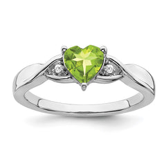 Sterling Silver Rhodium-plated Peridot and Diamond Ring - 15