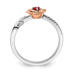 14K Two-tone White and Rose Gold Ruby and Diamond Flower Size 7 Ring
