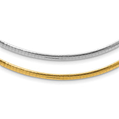 14k Two-tone 3mm Reversible White and Yellow 18 inch Domed Omega Necklace
