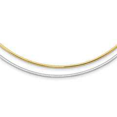 14k Two-tone 2mm Reversible White and Yellow 16 inch Omega Necklace Plus 2 inch Heart Chain Extender