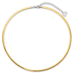 14k Two-tone 3mm Lightweight Reversible 16 inch Omega Necklace Plus 2 inch Heart Chain Extender