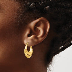 14k Hammered Fancy Hollow Hoop Earrings - 3