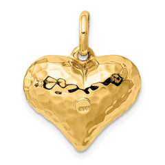 14K Polished and Hammered 3-D Heart Pendant - 3