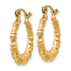 14k Polished Bamboo Design Hollow Hoop Earrings - 2