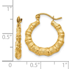 14k Polished Bamboo Design Hollow Hoop Earrings - 2