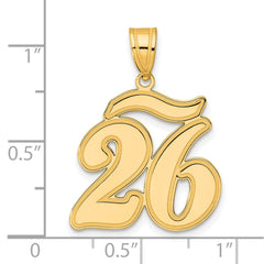 14k Brushed Border Script Number 26 Pendant