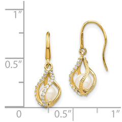 14k White Freshwater Cultured Pearl CZ Cage Dangle Earrings