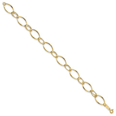 14K Polished and Textured Fancy Oval Link 7.25 inch Bracelet