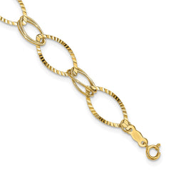 14K Polished and Textured Fancy Oval Link 7.25 inch Bracelet