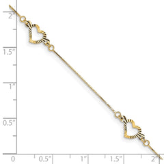 14K Fancy Textured Open Heart 3-Station 7.25 inch Bracelet