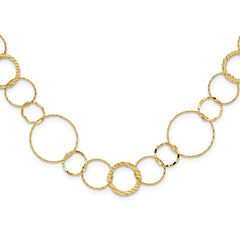 14K Polished Diamond-cut and Textured Circles 24 inch Necklace