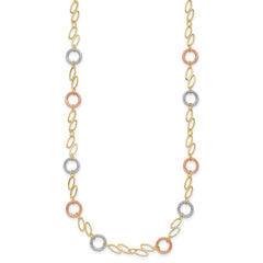 14k Tri-color Polished and Textured Round Circles and Ovals 18 inch Necklace
