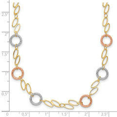 14k Tri-color Polished and Textured Round Circles and Ovals 18 inch Necklace