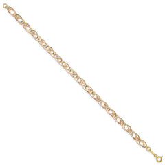 14k Two-tone Polished and Textured Oval Link 7.25 inch Bracelet