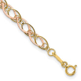14k Two-tone Polished and Textured Oval Link 7.25 inch Bracelet