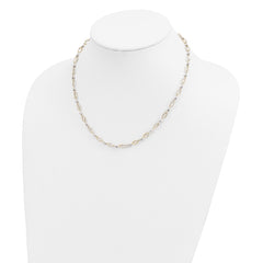 14K Two-Tone Fancy Oval Link and Mirror Bead 18 inch Necklace