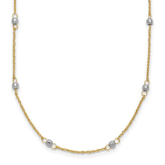 14K Two-tone Ropa Chain and Mirror Beads 16 inch Station Necklace Plus 2 inch Extender