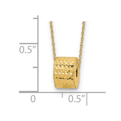 14K Rope Chain with Textured Barrel Bead 16 inch Necklace Plus 2 inch Extension