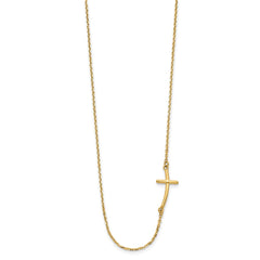 14k Polished Small Sideways Curved Cross 19 inch Necklace