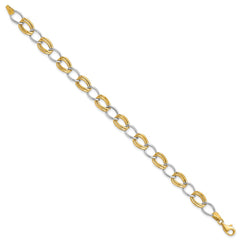 14K Two-Tone Polished 8mm Fancy Open Curb Link 7.5 inch Bracelet