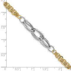 14k Two-tone Polished Diamond-cut 7mm Fancy Link 7.5 inch Bracelet