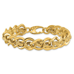 14k Polished and Textured 15mm Fancy Link 8 inch Bracelet