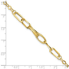 14k Polished Textured Fancy Link 7.75 inch Bracelet