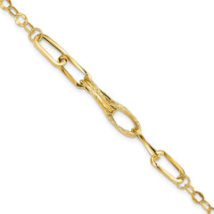 14k Polished Textured Fancy Link 7.75 inch Bracelet