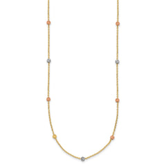 14k Tri-color Polished Diamond-cut Beads 18 inch Station Necklace