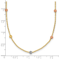 14k Tri-color Polished Diamond-cut Beads 18 inch Station Necklace