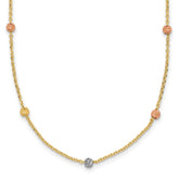 14k Tri-color Polished Diamond-cut Beads 18 inch Station Necklace