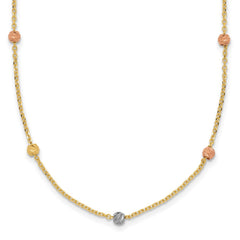 14k Tri-color Polished Diamond-cut Beads 18 inch Station Necklace