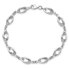 14K White Gold Polished 8mm Fancy Oval Link 7.5 inch Bracelet