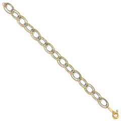14k Two-tone 11mm Fancy Oval Link 7.5 inch Bracelet