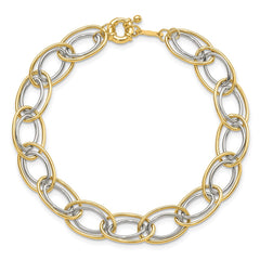 14k Two-tone 11mm Fancy Oval Link 7.5 inch Bracelet