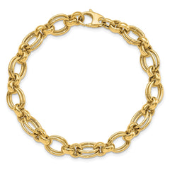14k Polished 7mm Fancy Double Link 7.5 inch Bracelet