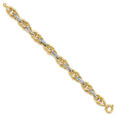 14k Two-Tone Polished 11.5mm Fancy Rope Link 8.25 inch Bracelet