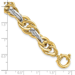 14k Two-Tone Polished 11.5mm Fancy Rope Link 8.25 inch Bracelet