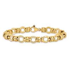 14K Polished and Textured 8mm Fancy Link 7.75 inch Bracelet