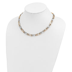 14k Two-Tone Polished 7.3mm Fancy Oval and Round Link 17.5 inch Necklace