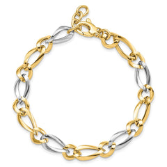 14k Two-Tone Polished 7.3mm Fancy Oval and Round Link 7.25 inch Bracelet