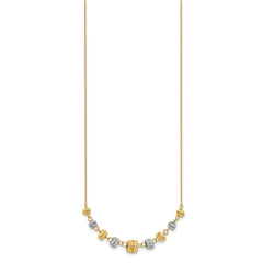 14k Two-tone Polished Diamond-cut Graduated Barrel Beads 18 inch Necklace