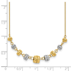 14k Two-tone Polished Diamond-cut Graduated Barrel Beads 18 inch Necklace