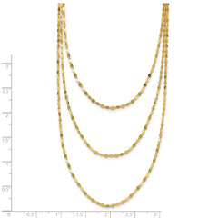 14k Polished Triple Strand Bib Fancy Chain 19.5 inch Necklace